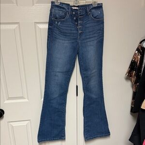 eunina High-Rise Button-Fly Flared Jeans in Medium Blue